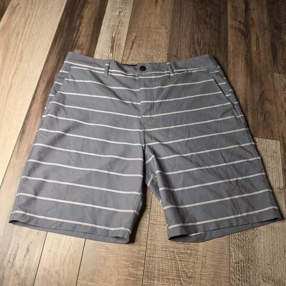Hurley Hybrid Shorts Mens 36 Gray Striped Excellent Quick Dry Walk Shorts